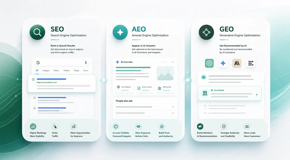 SEO GEO AEO คืออะไร ต่างกันอย่างไร และธุรกิจควรเริ่มจากอะไร